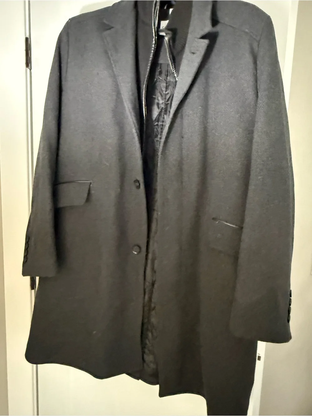 Cole Haan Men's Black Pea Coat with Inner Zip Layer